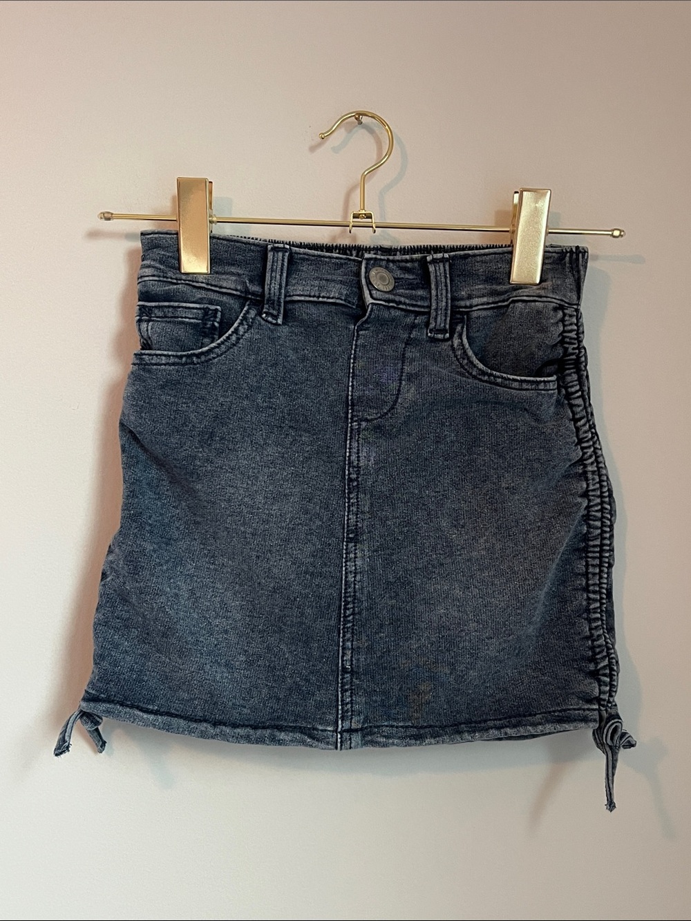 Limited Too | Girls Dark Blue Washed Denim Stretch Mini Skort Ruched Bow Size 10
